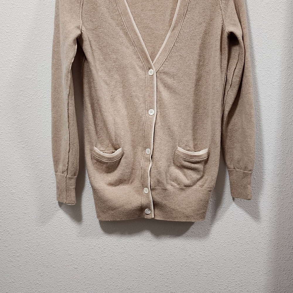 J.CREW CASHMERE/WOOL V-NECK tan/cream  LONG SLEEVE CARDIGAN SWEATER S - Picture 5 of 8